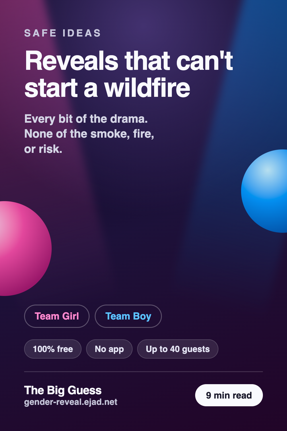 Reveals that can't start a wildfire — pin graphic for this guide from The Big Guess