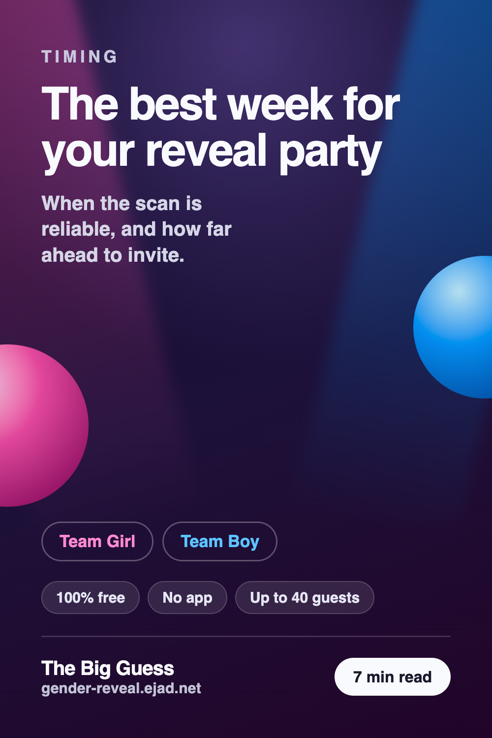 The best week for your reveal party — pin graphic for this guide from The Big Guess